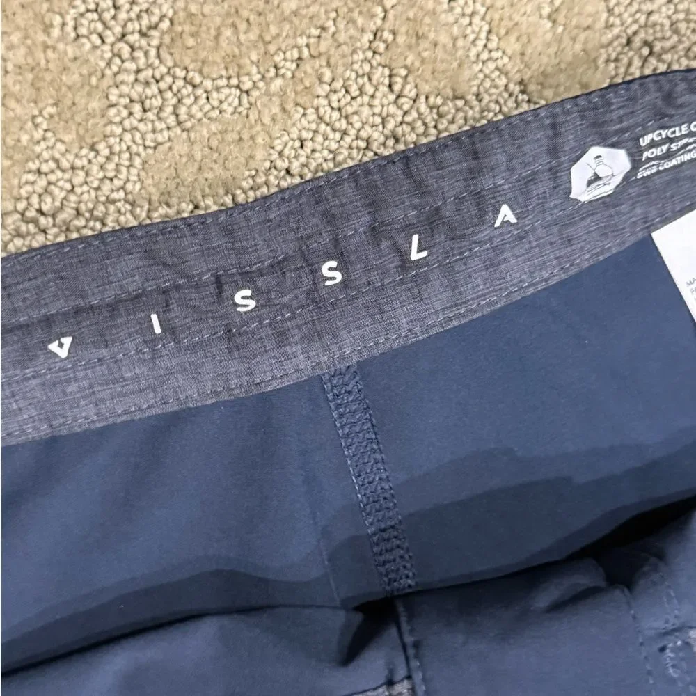 VISSLA Men’s 31 Dark Blue Board Shorts with Red and Blue Rainbow Stripes